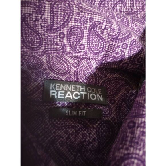 Kenneth Cole Reaction Shirt Men's 16.5‎ Purple Paisley Button Front Long Sleeve - Picture 6 of 9